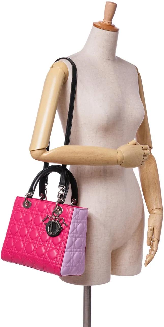 Thumbnail - Christian Dior Hobo Bags - Medium Tricolor Lambskin Cannage Lady Dior - Gr. unisize - in Rosa - für Damen