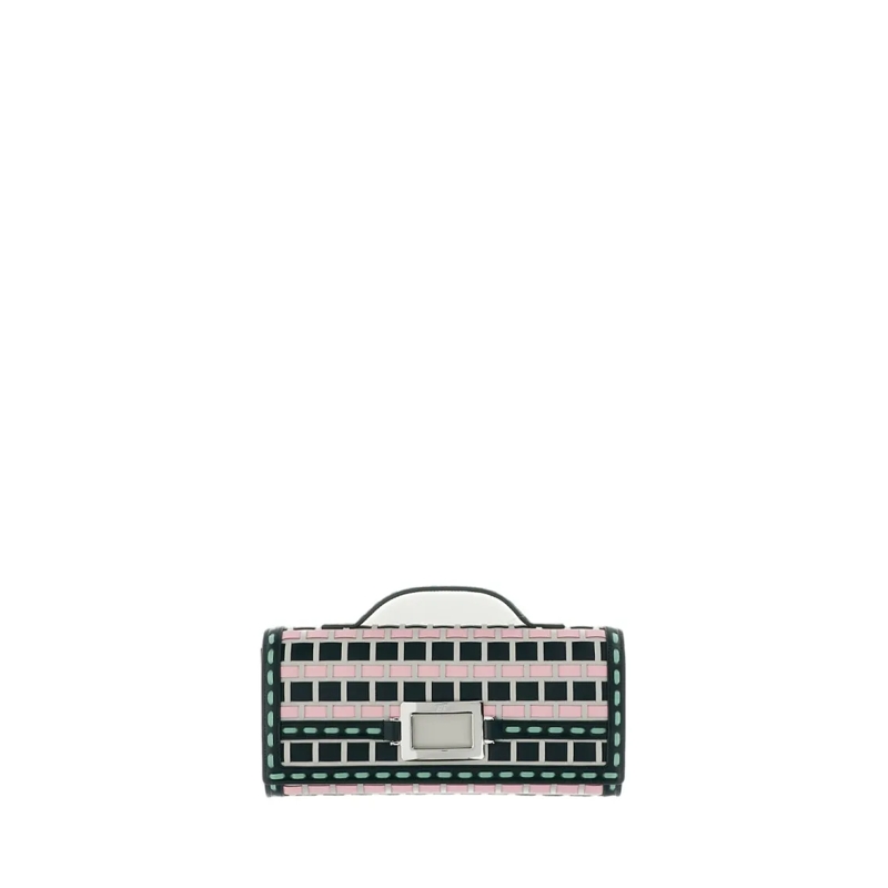 Roger Vivier Pochette Rectangular Woven Clutch Bag With Silver-Tone Clas Green