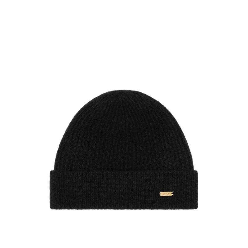 Tom Ford Hut Ribbed Cashmere-Silk Hat With Logo Plaque Black