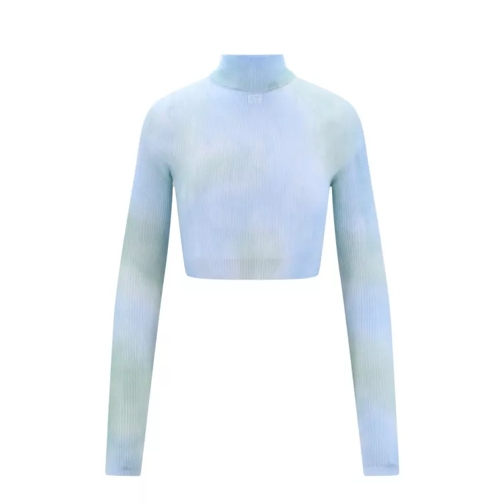 Off-White Crop Fit Top With Tie-Dye Effect Blue Hauts décontractés