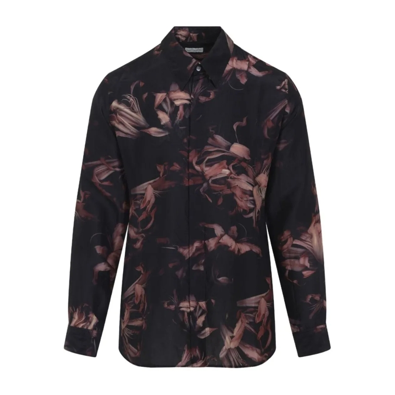 Dries Van Noten Hemd Silk Shirt With Floral Print Black