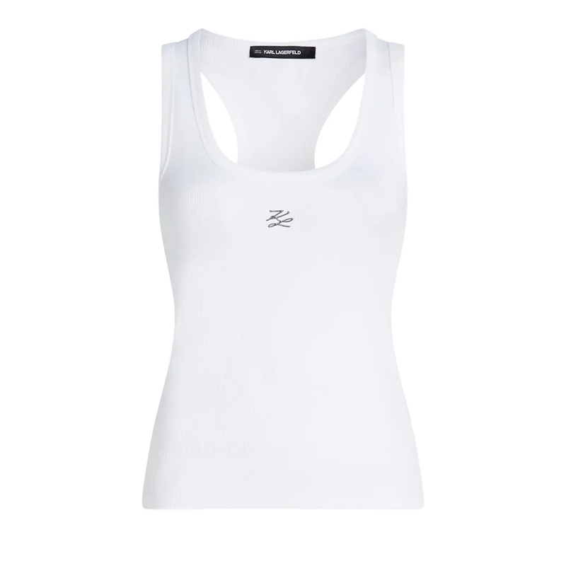 Karl Lagerfeld T-Shirt Autograph Geripptes Tanktop Unterhemd weiss