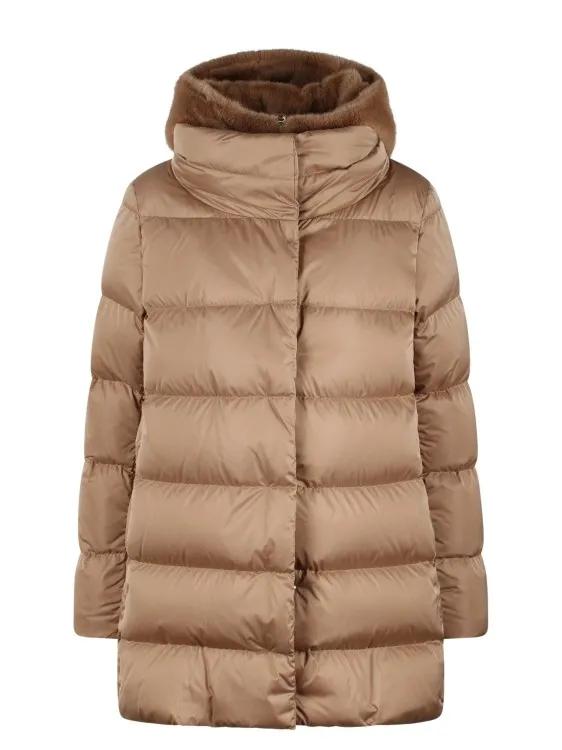 Herno - Eco Fur Double Front Down Jacket - Größe 44 - braun