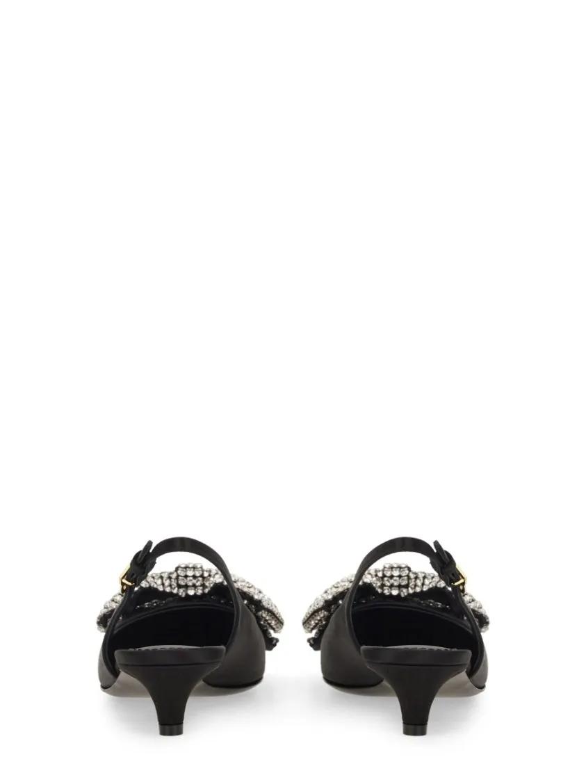 Thumbnail - Dolce&Gabbana Hohe Schuhe - Satin Sling-Back With Rhinestone Embroidery - Gr. 36 (EU) - in Schwarz - für Damen