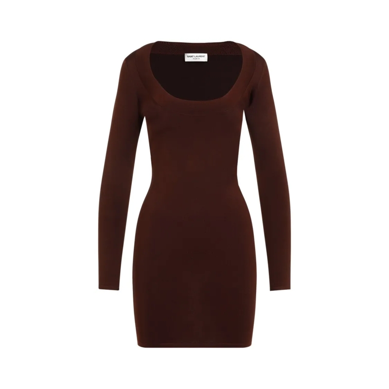 Saint Laurent Mini-robe Chocolat Viscose Mini Dress Brown
