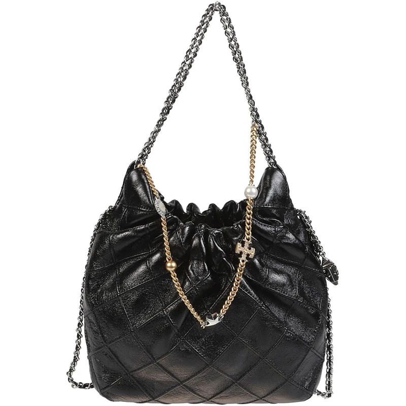 Tory Burch Tote Fleming Distressed Mini Hobo Bag Black schwarz