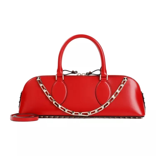 Valentino Duffle Rockstud Red Calf Leather Handbag Red Barrelväska