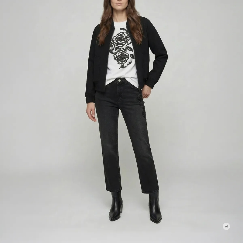 Marc Aurel Ausgestellte Jeans Boyfriend Jeans mit Kordelstickerei schwarz(Image 2)