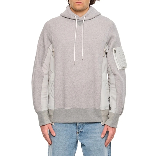 Sacai Hoodie Terry Sweatshirt With Twill And Nylon Hood Grey