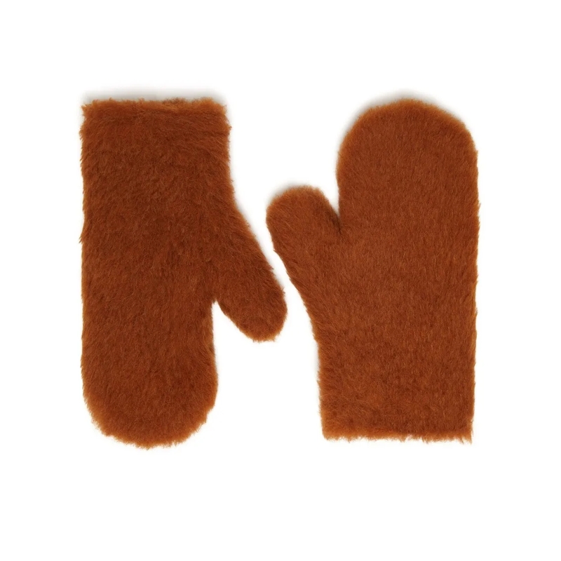 Max Mara Gants Mitten-Style Brown Gloves With Leather Strap Orange
