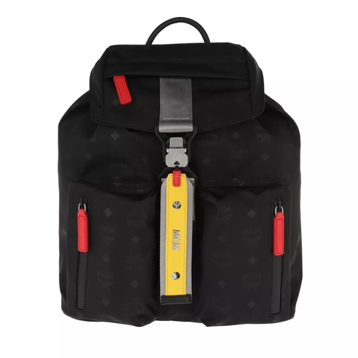 MCM Resnick Monogrammed Nylon Backpack Small Black Rucksack
