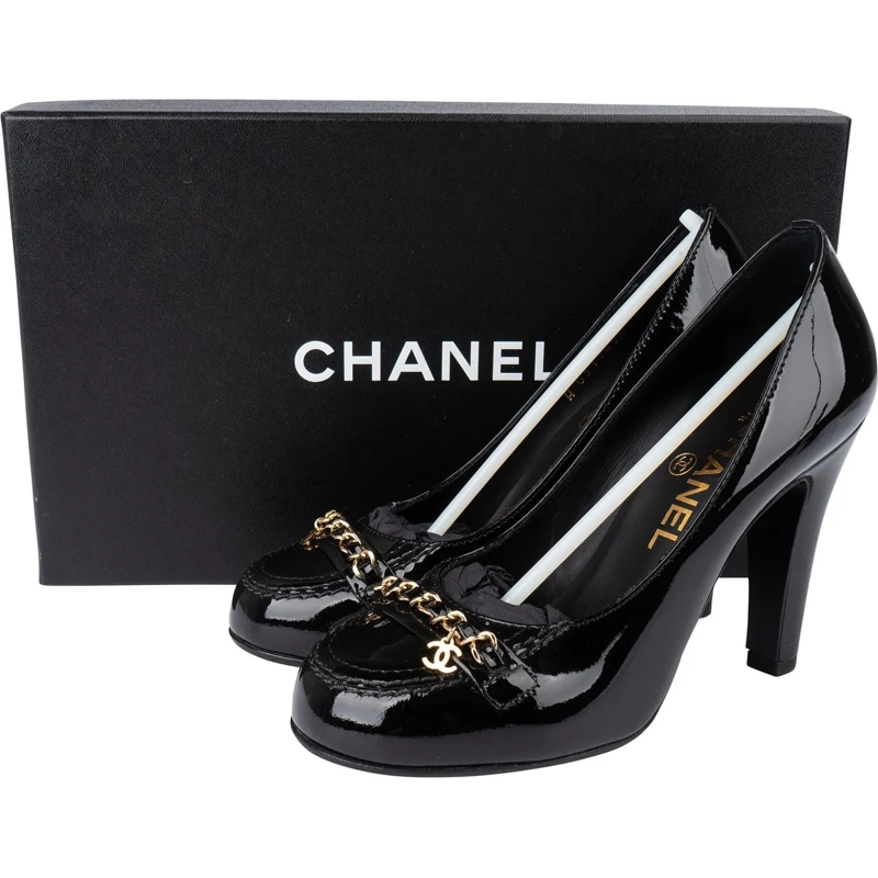 Chanel Pumps Chanel Patent Leather Chain CC Heels (34) schwarz