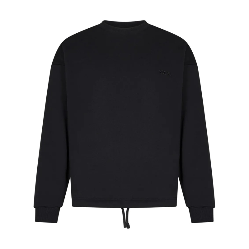 Zegna  Cotton Crewneck Sweatshirt With Embroidered Logo Black
