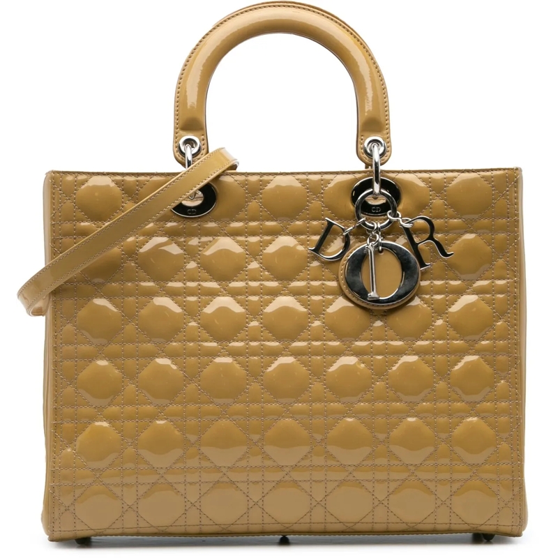 Christian Dior Schultertasche Large Patent Cannage Lady Dior gelb