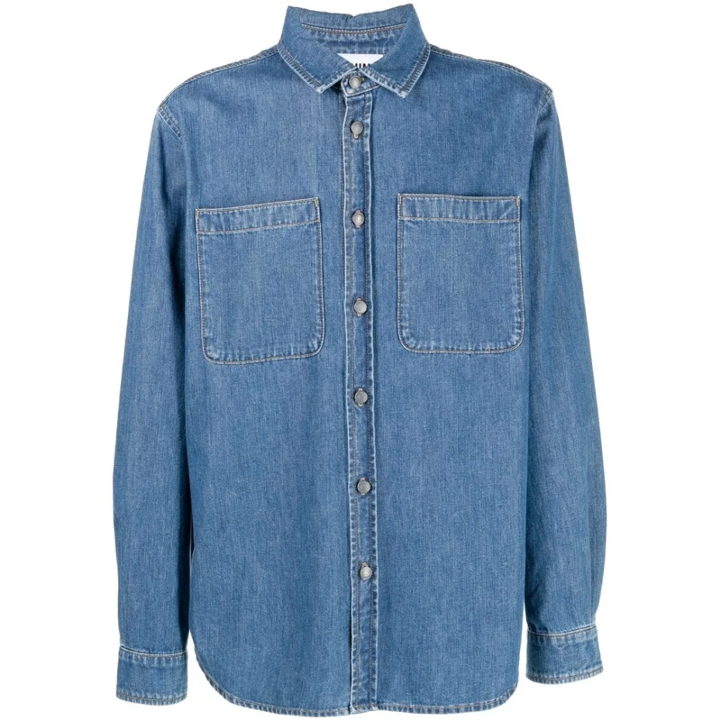 Moschino Hemd Teddy Bear Motif Indigo Denim Shirt Blue