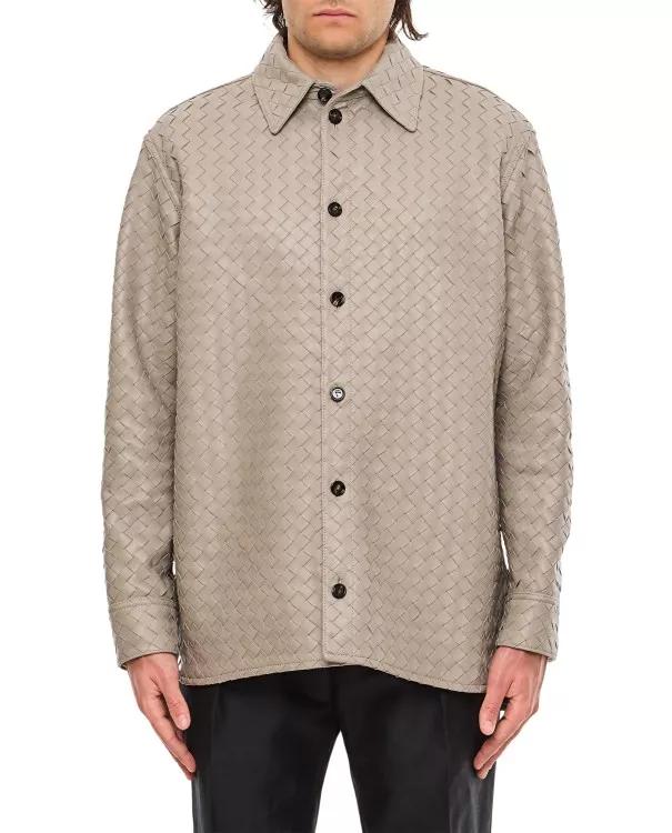 Bottega Veneta - Intreccio Leather Shirt - Größe 46 - gray