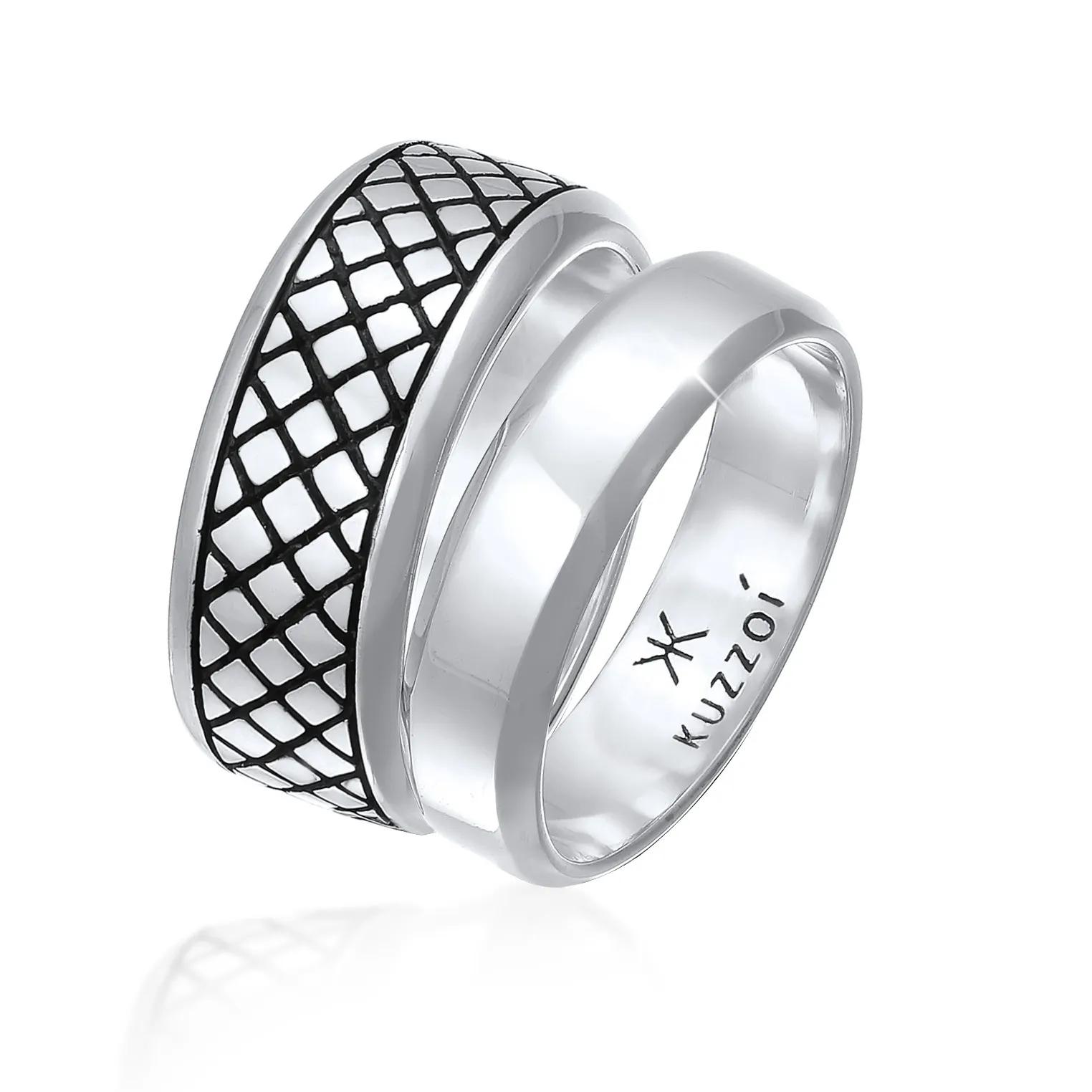 Kuzzoi Ringe - Ring Herren Bandring Basic 2er Set 925 Silber - Gr. 60 MM - in Schwarz - für Damen