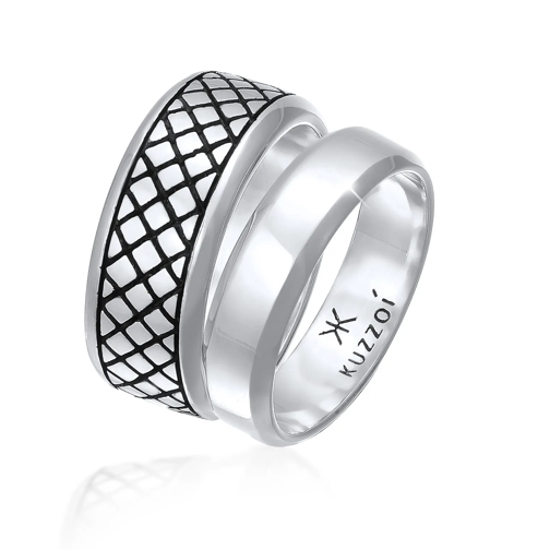 Kuzzoi Ring Herren Bandring Basic 2er Set 925 Silber schwarz Ring