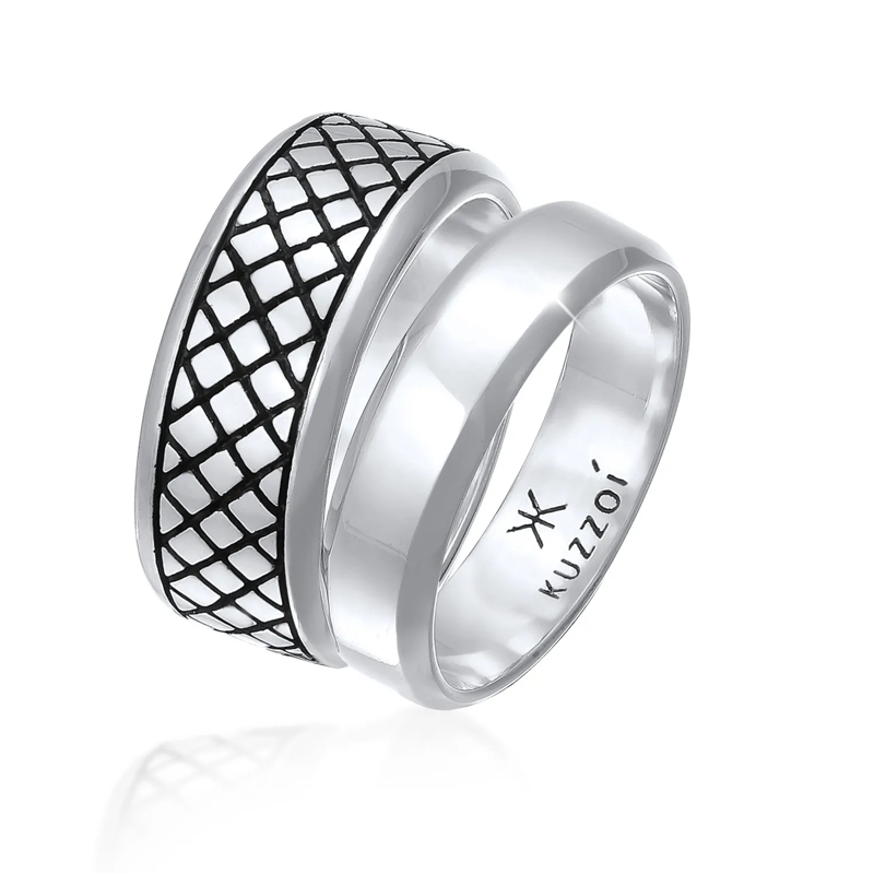 Kuzzoi Ring Ring Herren Bandring Basic 2er Set 925 Silber schwarz(Image 10)