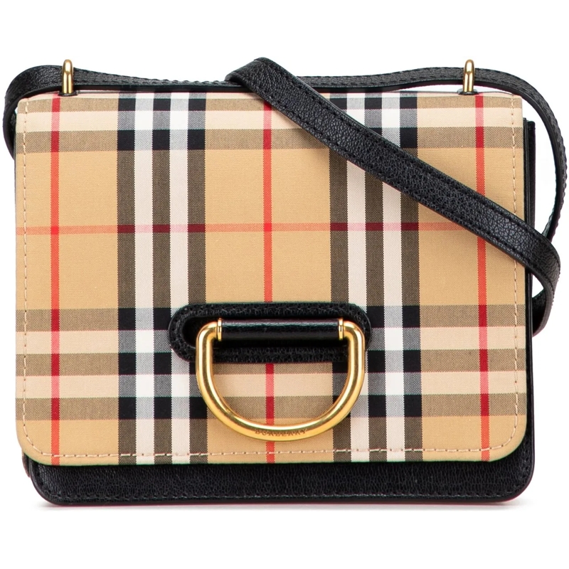 Burberry Schultertasche Small Goatskin Trimmed House Check Canvas D Ring C braun