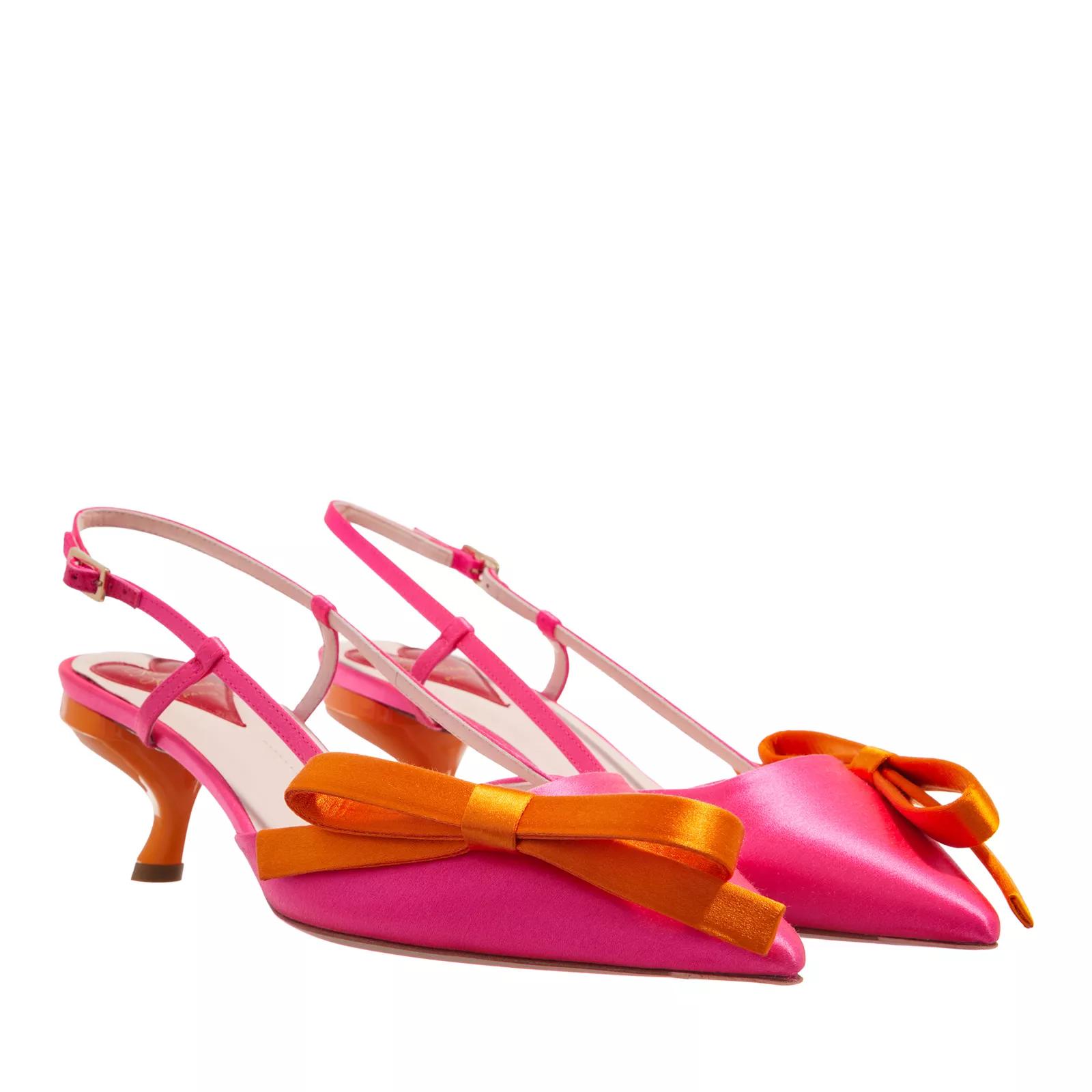 Roger Vivier Sandalen & Sandaletten - Fuchsia Satin Slingsback Virgule With Bow - Gr. 38 (EU) - in Orange - für Damen