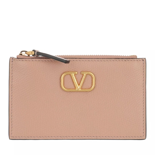 Valentino Garavani V Logo Signature Card Holder Leather Rose Cannelle Card Case
