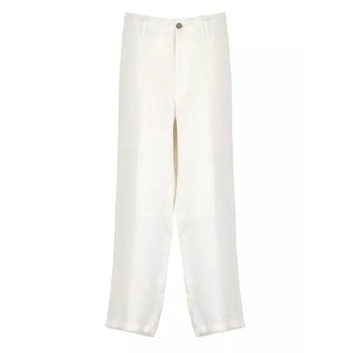 Yohji Yamamoto Ivorypour Homme Linen And Cotton Trousers White 