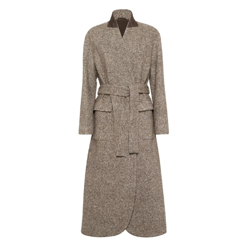 Brunello Cucinelli Übergangsmantel Mid-Length Tailored Coat With Belted Waist And Fla Brown