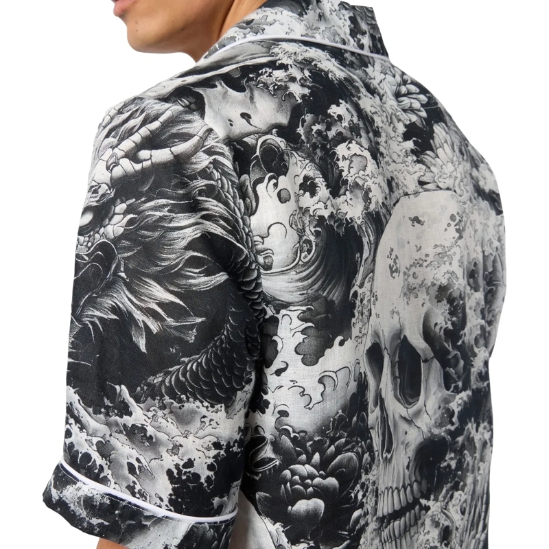 Philipp Plein Hemd Linen Bowling Shirt All-Over Ceramic schwarz(Image 5)