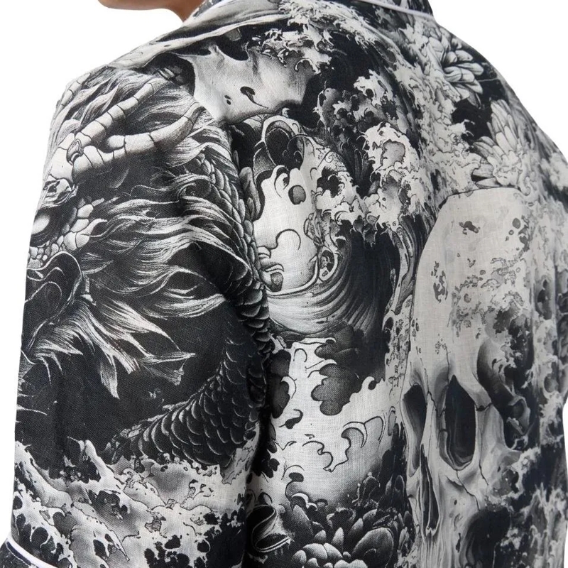 Philipp Plein Hemd Linen Bowling Shirt All-Over Ceramic schwarz(Image 5)