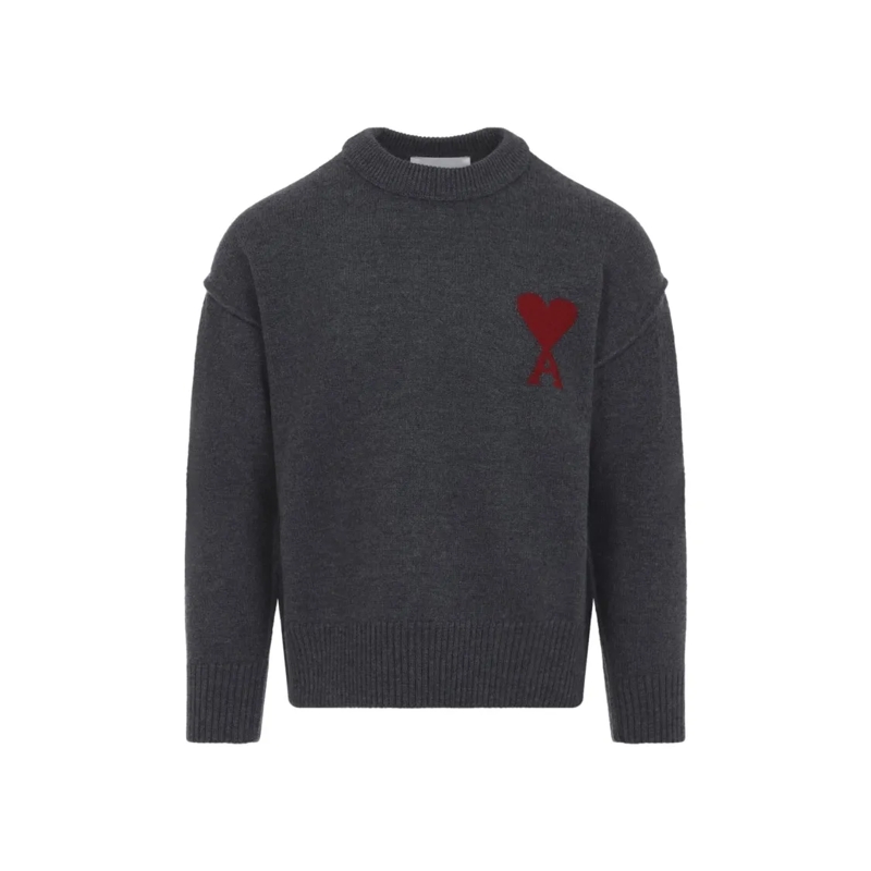 AMI Paris Trui Inside-Out Seam Grey Wool Crewneck Sweater Grey
