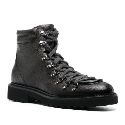 Doucal's Pebbled Leather Ankle Boots Black Enkellaars