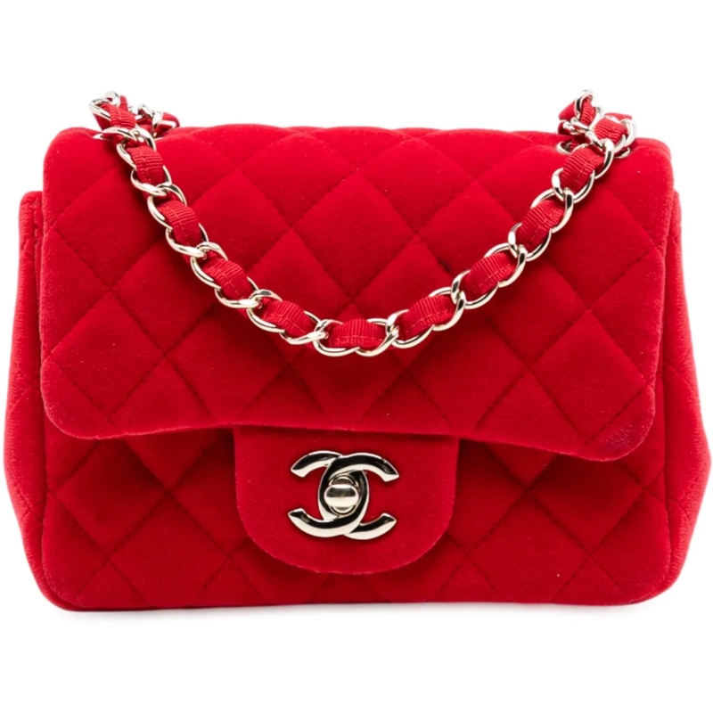 Chanel Sac à bandoulière Mini Square Classic Velvet Single Flap rot