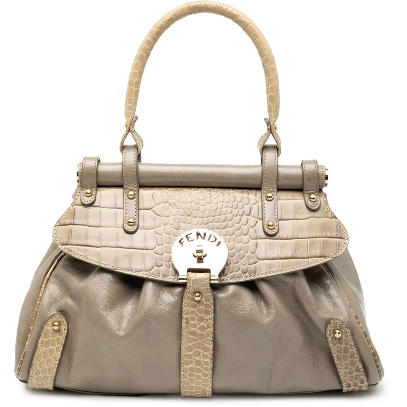 Fendi Fourre-tout Small Croc Embossed Leather Magic Handbag braun