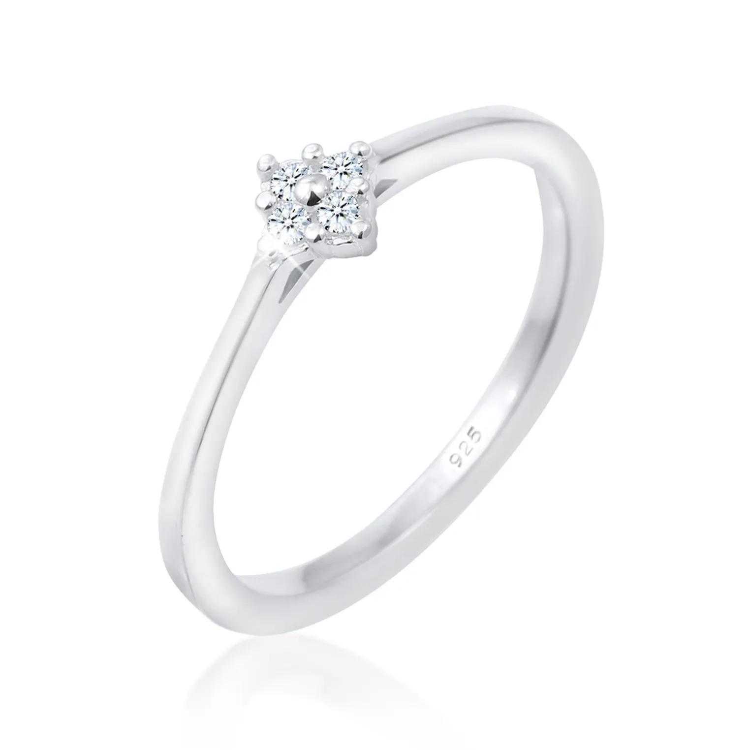 Elli Ringe - Ring Verlobung Klassisch Diamant 0.06 ct. 925 Silb - Gr. 54 MM - in Silber - für Damen