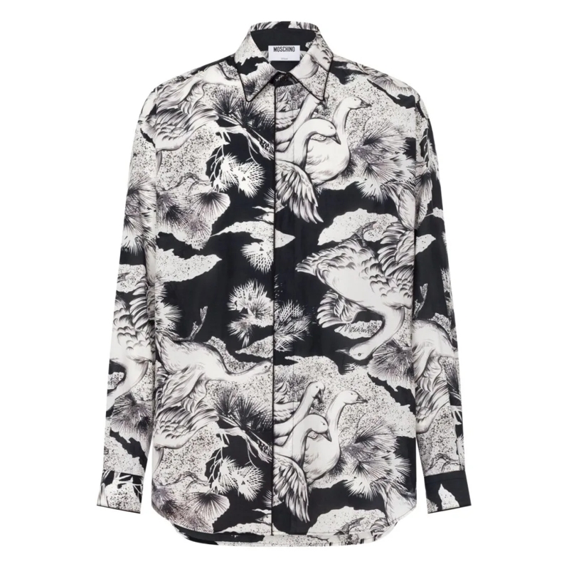 Moschino Hemd Monochrome Printed Silk White
