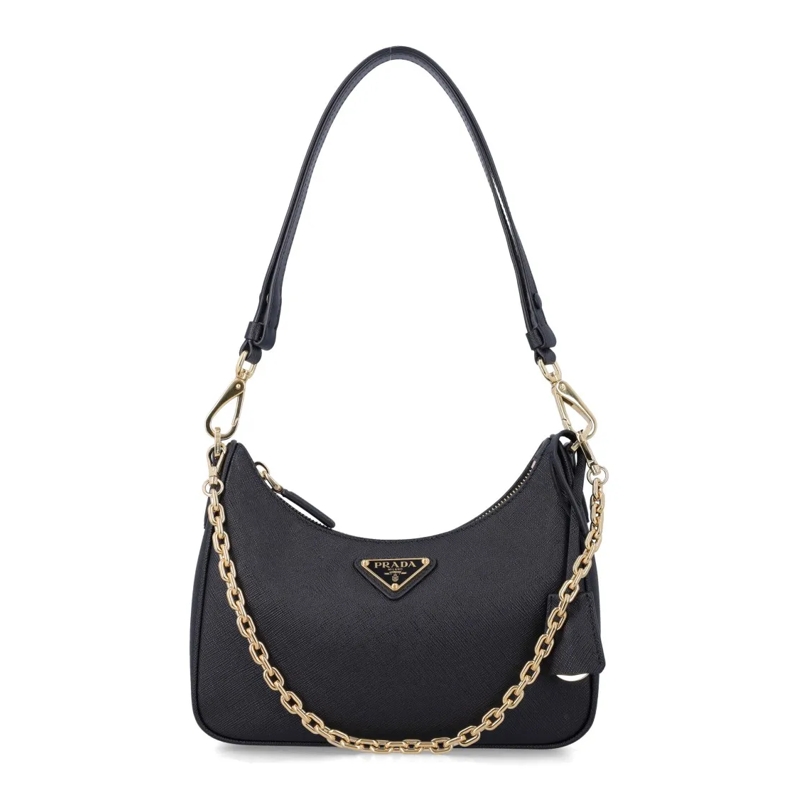 Prada Schultertasche Re-Edition Mini Saffiano Leather Bag With Detachab Black