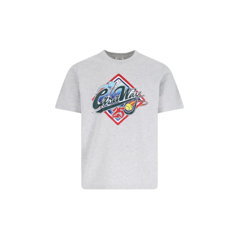 Casablanca T-Shirt Organic Cotton Grey T-Shirt With Logo Print Grey