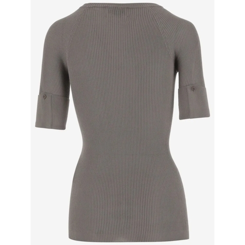 Sa Su Phi T-Shirts Silk Top With Short Ribbed Sleeves Grey (Image 2)