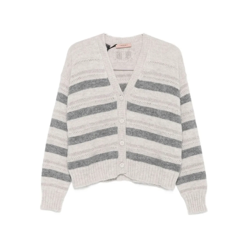 Twin-Set Pull Soft Alpaca Blend Sweater With Horizontal Stripes White