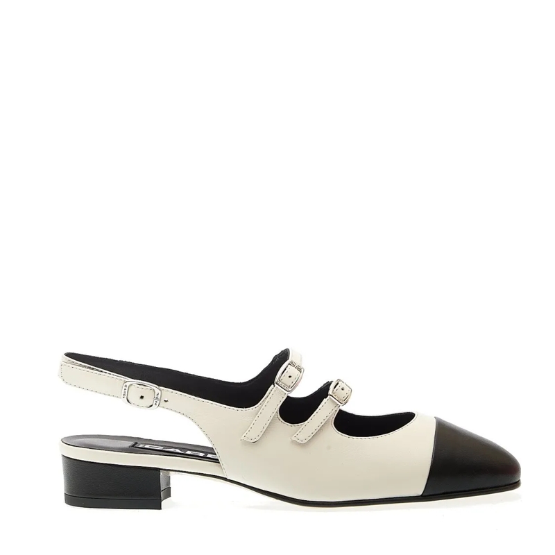 Carel Paris Pumps Slingback Tacco 20Mm Pelle Beige Punta Nera Grey