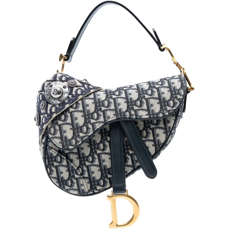 Christian Dior Schultertasche Mini Oblique Canvas Saddle Bag blau