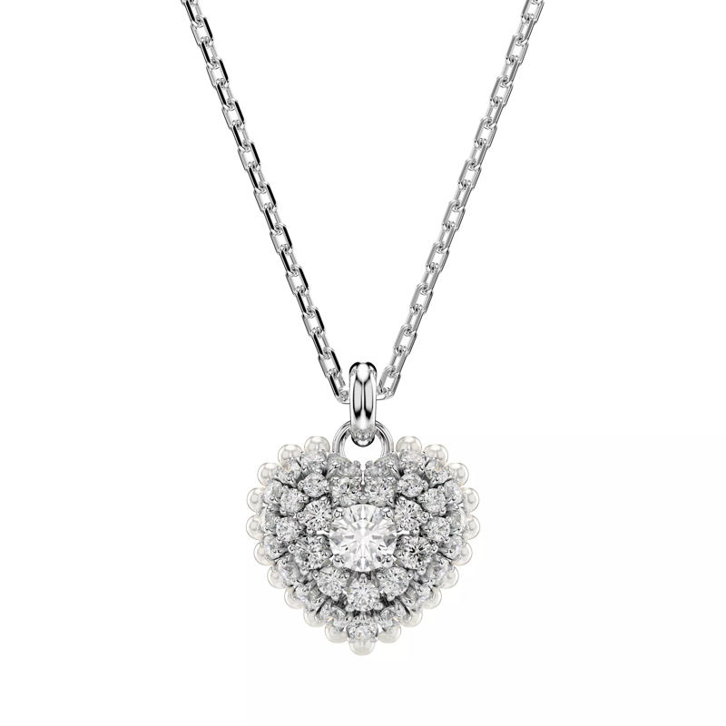 Swarovski Mittellange Halskette Hyperbola pendant, Heart, Rhodium plated White