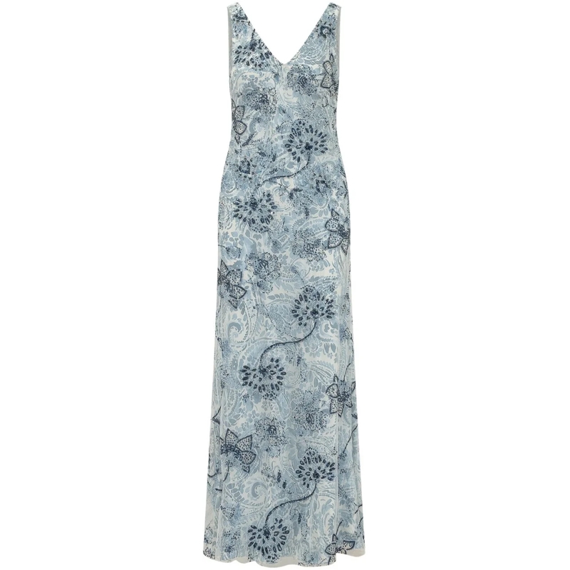 Ralph Lauren Maxikleid Abito Lungo con Scollo a V e Stampa hellblau