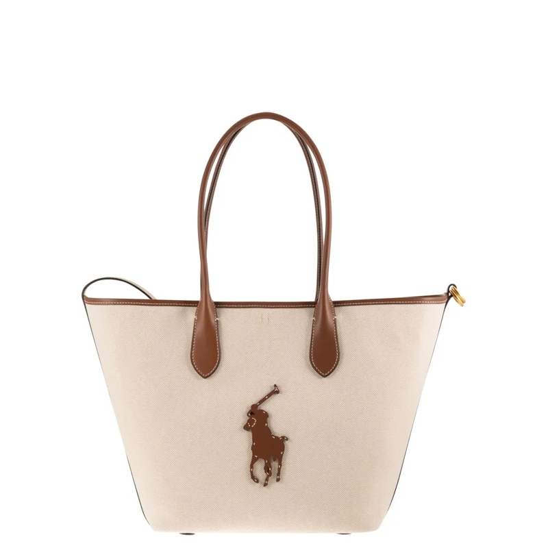 Polo Ralph Lauren Tote Medium Bellport Tote Bag In Canvas And Leather Neutrals