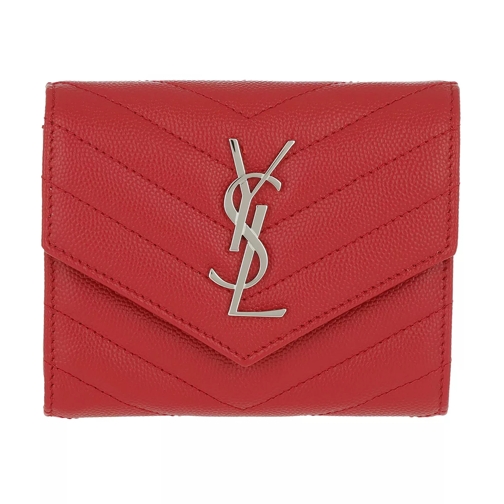 Saint Laurent Monogram Compact Tri Fold Leather Red Tri-Fold Portemonnaie
