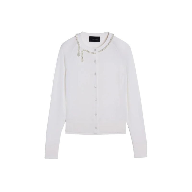 Simone Rocha Cardigan Merino Silk Cardigan With Embroidered Pearl Neckli White