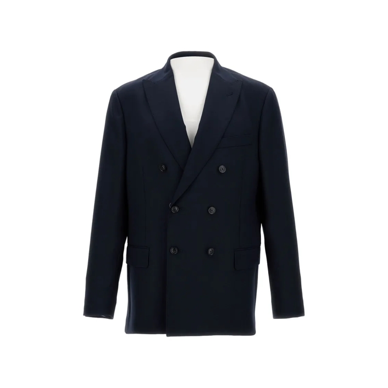 Fay Blazer Double-Breasted Jacket With Pocket Square Blue