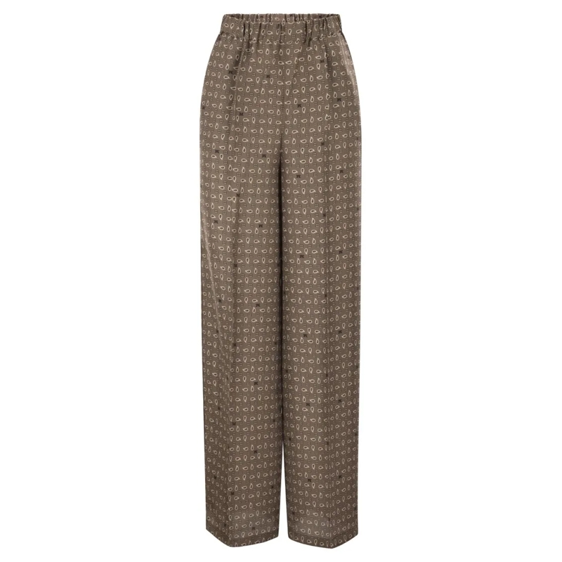 Max Mara  Mxmvischio - Printed Silk Trousers Brown