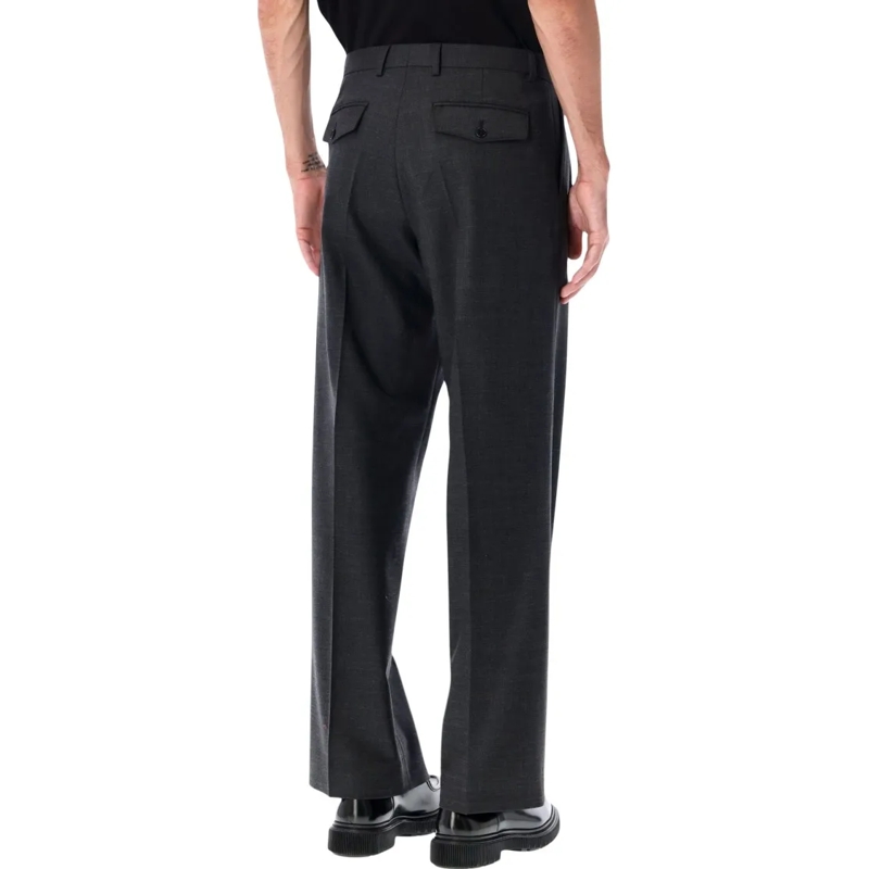 Sunflower Pantalon Wide-Leg Wool Twill Trousers In Grey Black